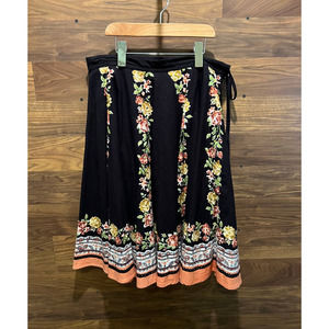Bohemian Circle Skirt Lux Black Floral Print Sequins Women's Small 100% Cotton